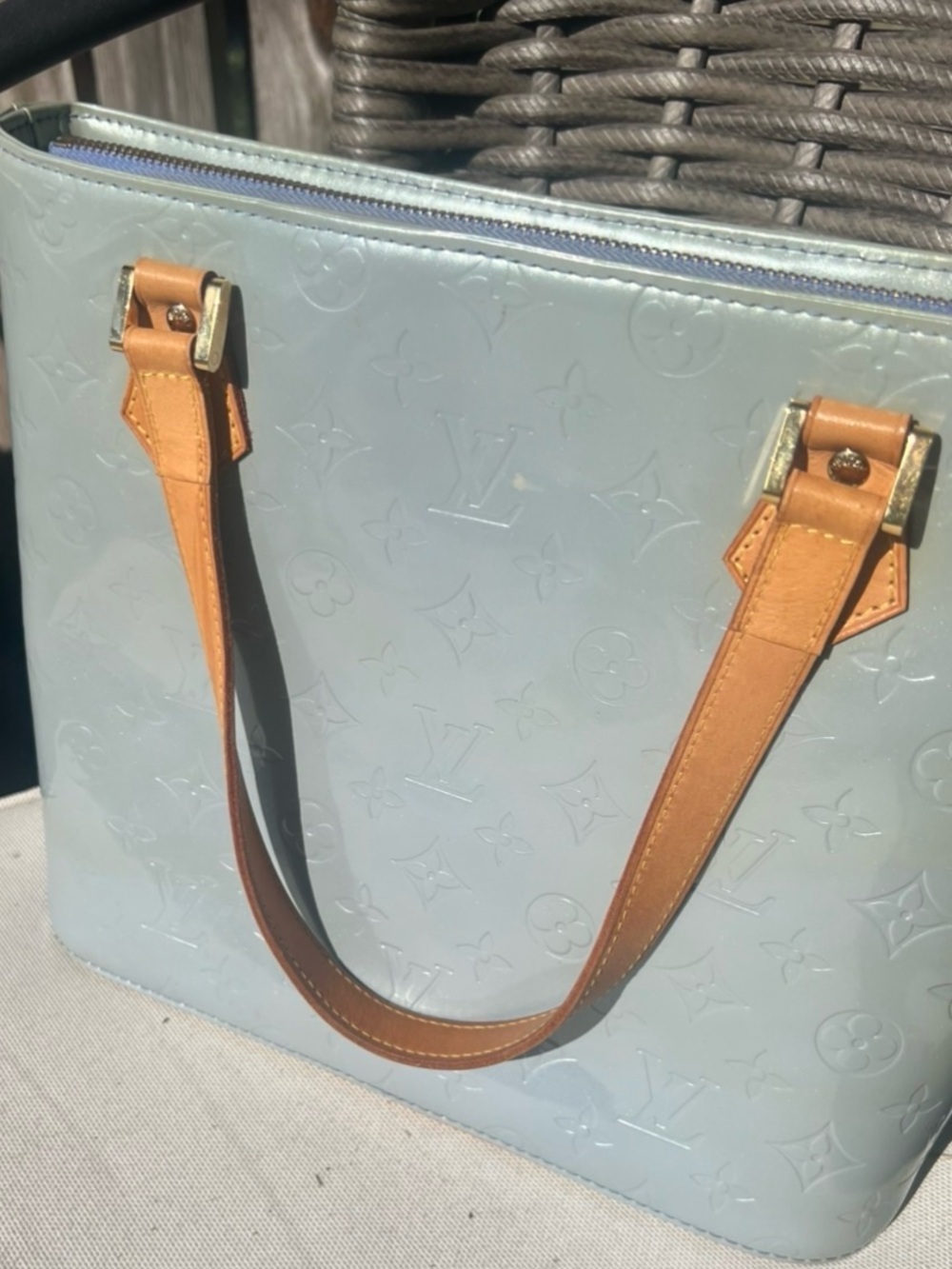 Louis Vuitton silver periwinkle Vernis Houston In Silver periwinkle purse Tote